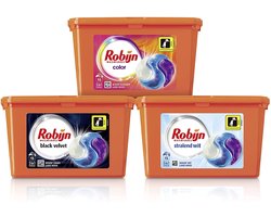 Robijn Color, Black Velvet en Stralend Wit 3-in-1 Wascapsules Pakket voor gekleurde, zwarte en witte was - 3 x 15 wasbeurten - Robijn