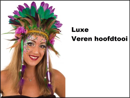 eer Rimpelingen Toeschouwer Luxe Veren Hoofdtooi groen/paars - Themaparty Carnaval Festival feest thema  tooi | bol.com