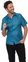 Retro-shirt 70's heren polyester blauw maat L