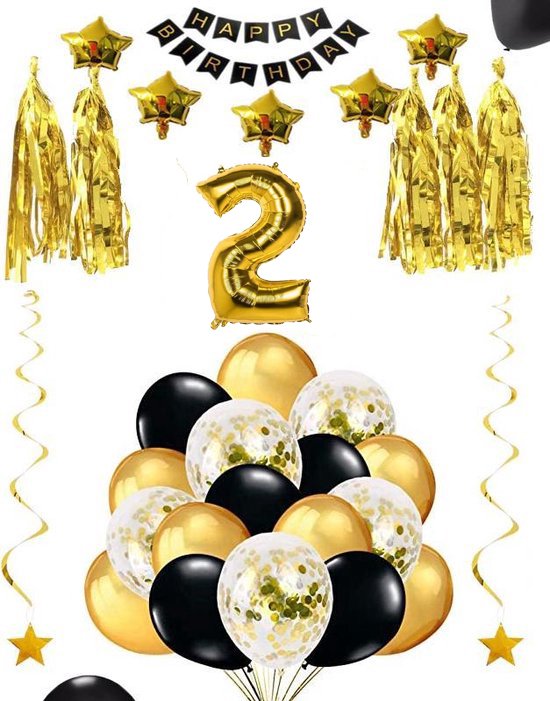 2 jaar verjaardag feest pakket Versiering Ballonnen voor feest 2 jaar. Ballonnen slingers sterren opblaasbaar cijfer 2.