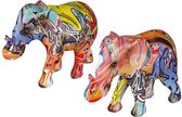 Sculptuur - Beeld - Pop art Olifanten - Decoratief Figuur - Set van 2