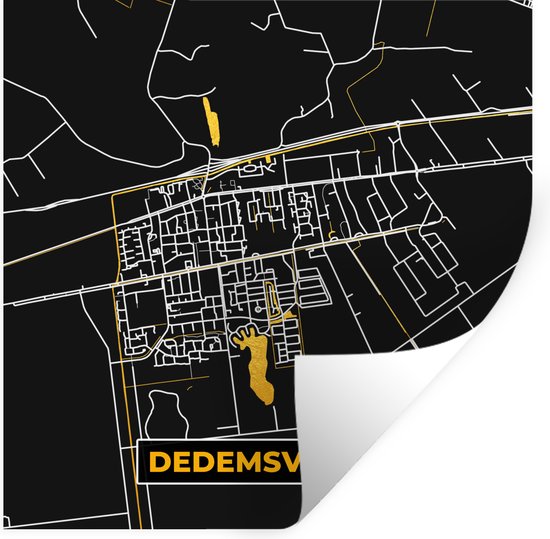 Stickers muraux - Dedemsvaart - Black and Gold et Or - Plan de la ville - Carte - Plan d'étage - 100x100 cm - Feuille adhésive XXL