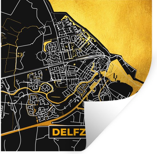 Stickers muraux - Delfzijl - Black and Gold et Or - Carte - Plan de la ville - Carte - 80x80 cm - Feuille adhésive