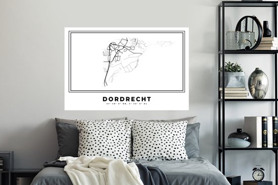 Stickers muraux - Pays Nederland - Dordrecht - Plan de la ville - Carte - Zwart Wit - Carte - 120x80 cm - Feuille adhésive