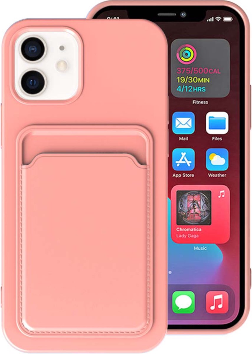 Smartphonica iPhone 11 siliconen hoesje met pashouder - Zalm geschikt voor iPhone 11