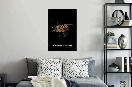 Stickers muraux - Leeuwarden - Carte - Plan de la ville - Plan d'étage - 40x60 cm - Feuille adhésive