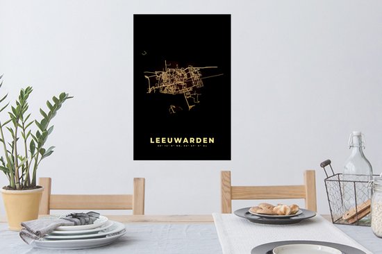 Stickers muraux - Leeuwarden - Carte - Plan de la ville - Plan d'étage - 40x60 cm - Feuille adhésive