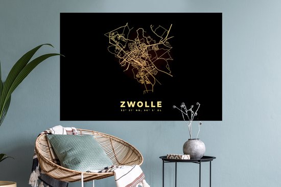 Stickers muraux - Film autocollant - Zwolle - Plan de la ville - Carte - Carte - 90x60 cm - Film adhésif - Stickers muraux Chambre d'enfant - Papier peint autocollant