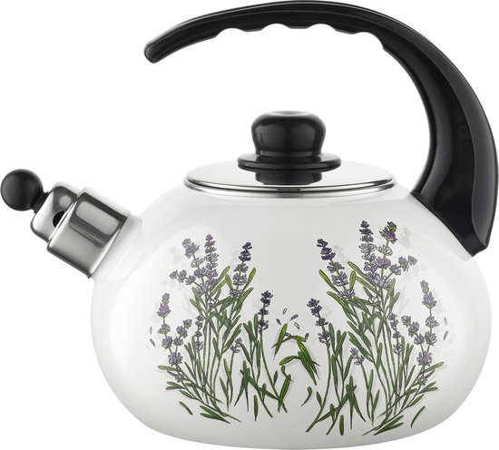 Emalia Lavanda fluitketel emaille wit 2.2 Liter - waterketel - geschikt voor alle warmtebronnen