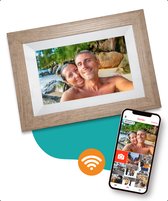 Digitale fotolijst met WiFi en Frameo App – Fotokader - 8 inch - Pora – HD+ -IPS Display – Licht Bruin/Wit - Micro SD - Touchscreen