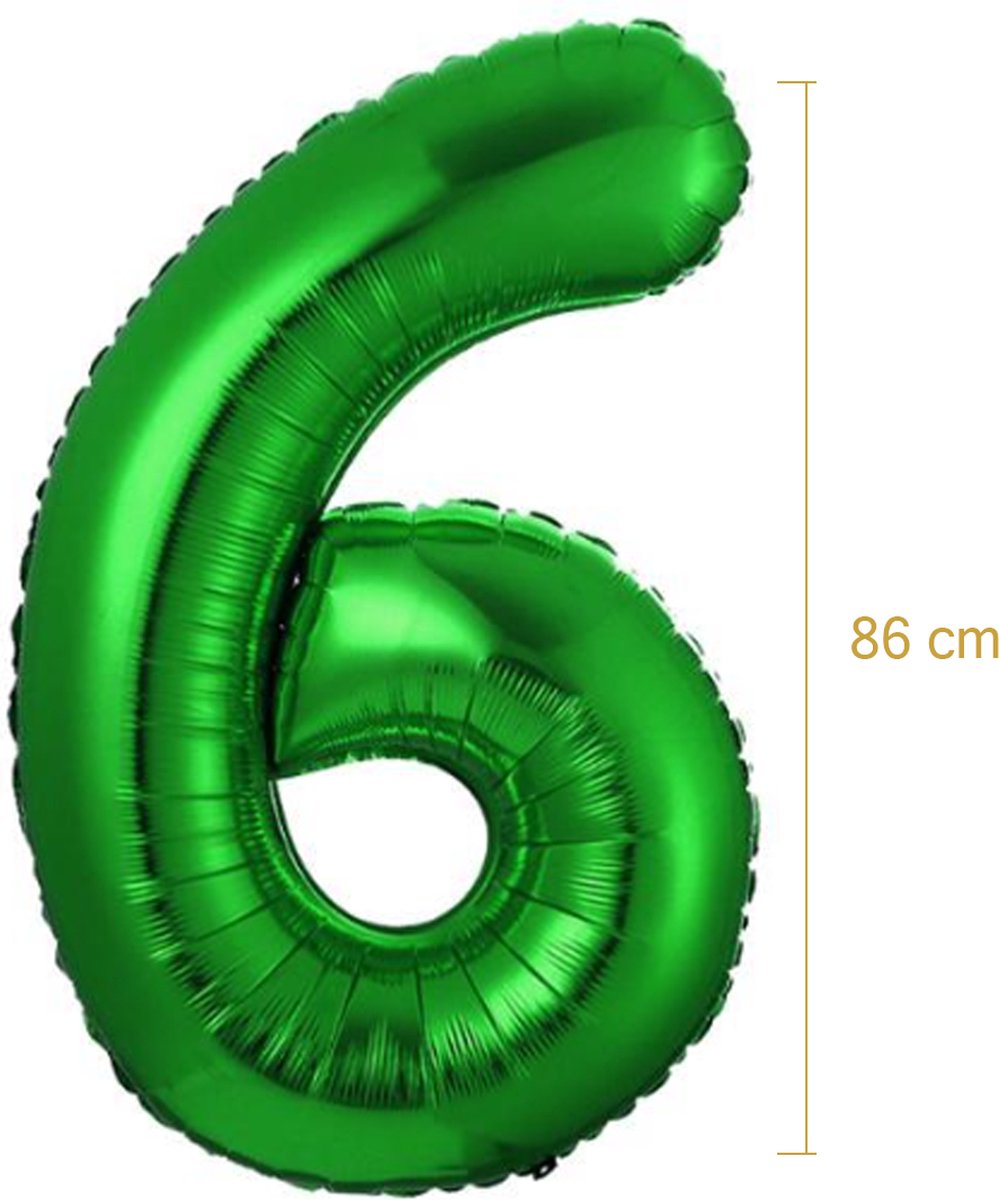 Folie Ballon Cijfer 6 Jaar Groen Verjaardag Versiering Helium Cijfer ballonnen Feest versiering Met Rietje - 86Cm — afbeelding 2