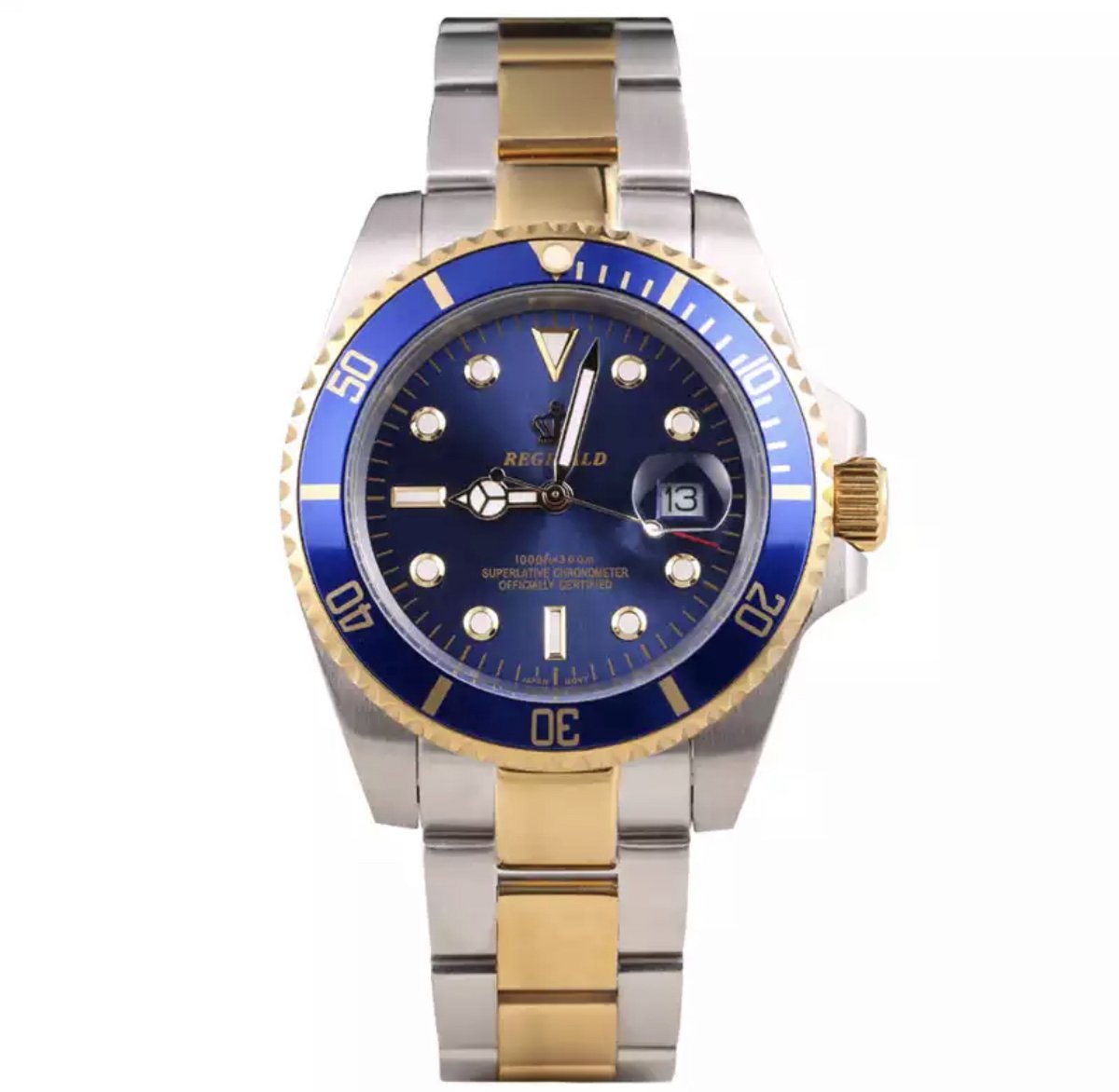 Reginald Horloges - Gold Blue- Horloge mannen - Luxe Design - Heren horloge - 40 mm - Roestvrij Staal - Waterdicht - Schokbestendig - Geschenkset