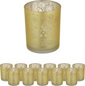 Lot de 12 verres pour bougies chauffe- Relaxdays - photophores - motif floral - verre - or