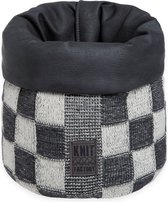 Knit Factory Gebreide Mand - Keuken Opbergmand - Plantenmand Block - Ecru/Antraciet - 25 cm