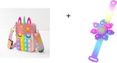 Pop it tas -Zacht kleur Regenboog tasje met een Spinning Light Popping Bracelet - cadeautip - Unicorn sling tasje met een armband- Eenhoorn sling tasje - fidget toys - pop it tasje