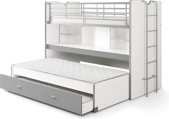 Lit mezzanine Bonny 80 avec bureau et tiroir de lit - gris - Vipack - Lits mezzanines avec bureau - Gris - Métal|Panneaux de particules - Lits mezzanines avec bureau
