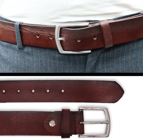 Lemasi 2-gats 3-gats klinknagelriem met lus, jeansriem dames heren echt leer & PU zwart, wit, rood etc., 135 cm