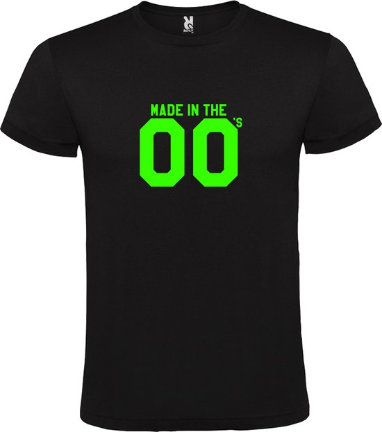 Zwart T shirt met print van " Made in the Zero's / dubbel 00 " print Neon Groen size XXL