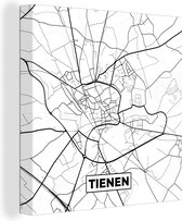 Canvas Schilderij Stadskaart – Zwart Wit - Kaart – Tienen – België – Plattegrond - 90x90 cm - Wanddecoratie