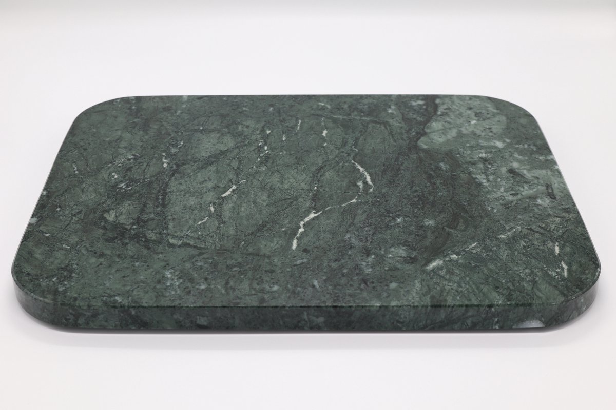 Marmeren Plaat Groen Snijplank Afgerond 40x30x2cm Keuken Dienblad Plank - Dienblad - Marble Serveerplank - Echte Marmer Natuursteen - Op Maat Gesneden - LuxuryQuarry®