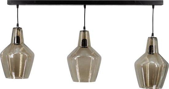 Kolony - Hanglamp Glas Black Smoke - Smoked Glass verlichting - Plaatlamp 3 Lampen