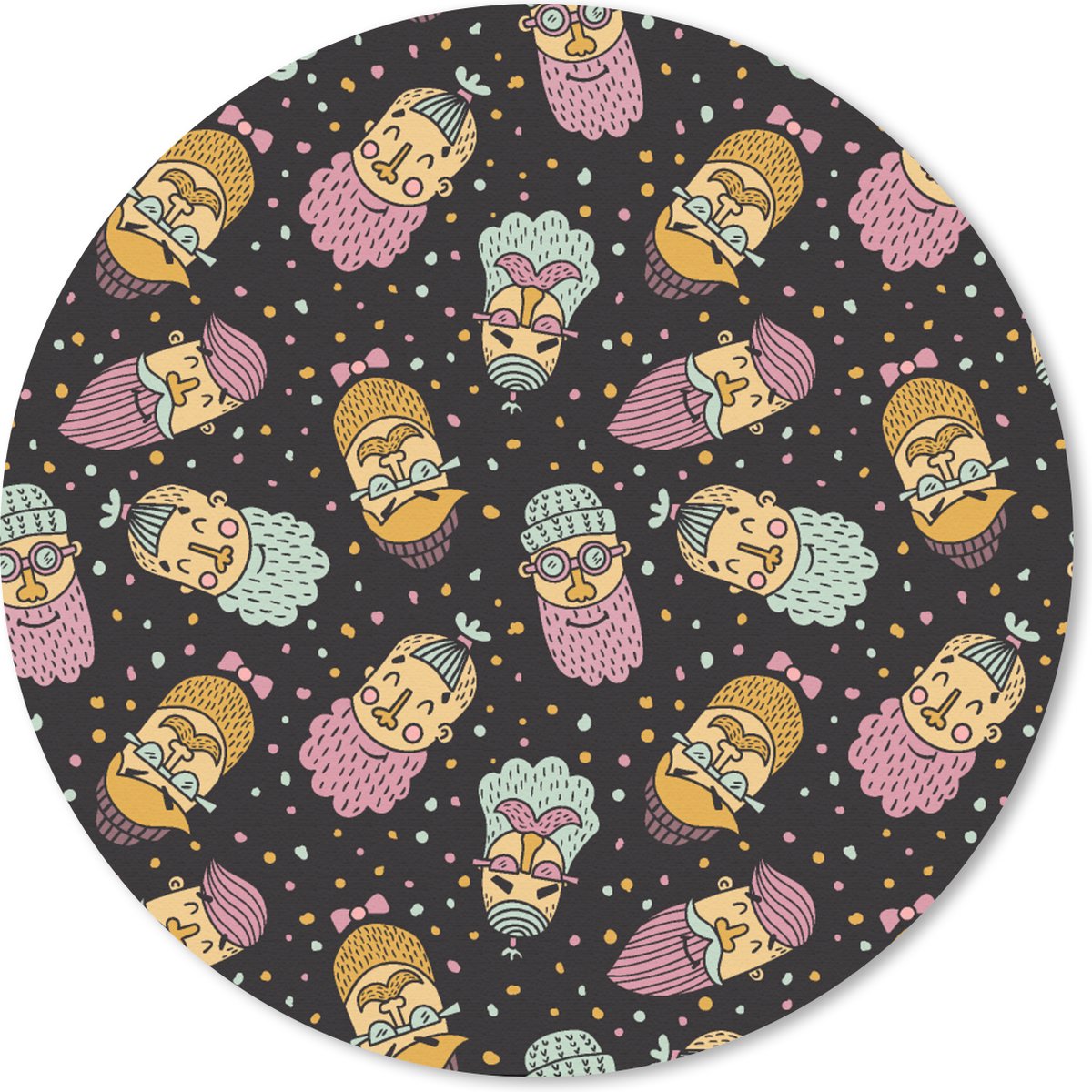 Muismat rond 20x20 cm - Mousepad Patronen - Baard - Gezicht - Jongens - Kinderen - Kids - Ronde muismatten
