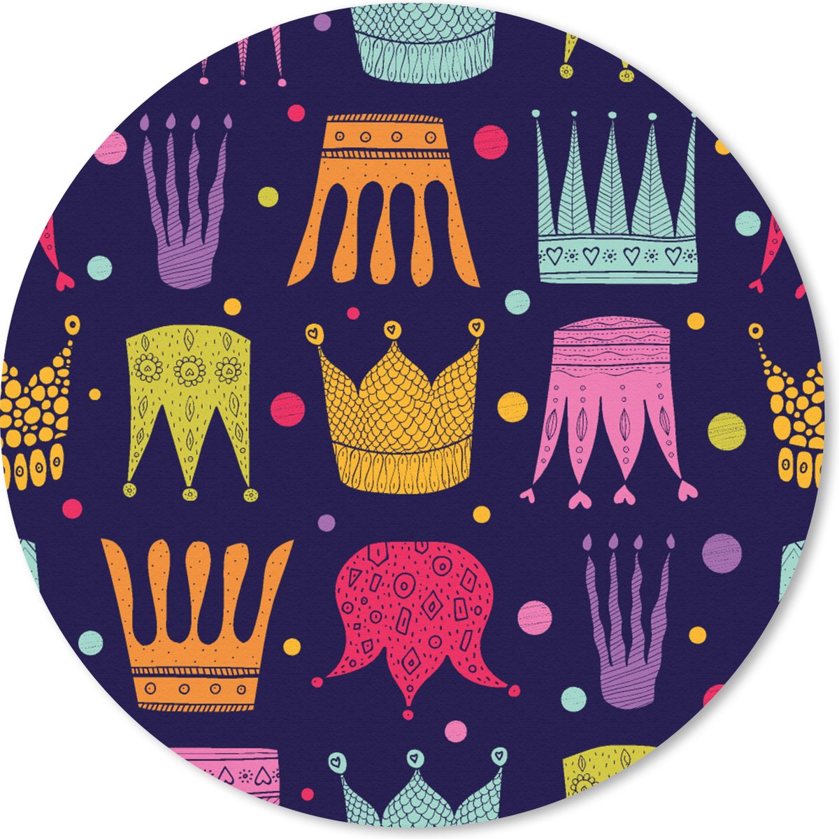 Muismat rond 30x30 cm - Mousepad Patronen - Kroon - Kleuren - Jongens - Kinderen - Kids - Ronde muismatten