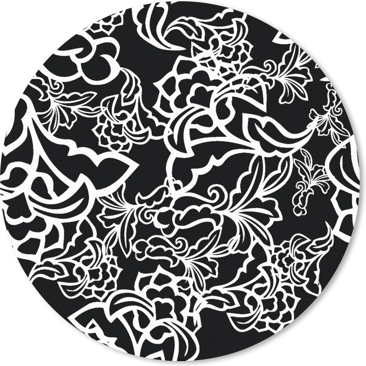 Muismat rond 50x50 cm - Mousepad Patronen - Bloem - Zwart Wit - Ronde muismatten