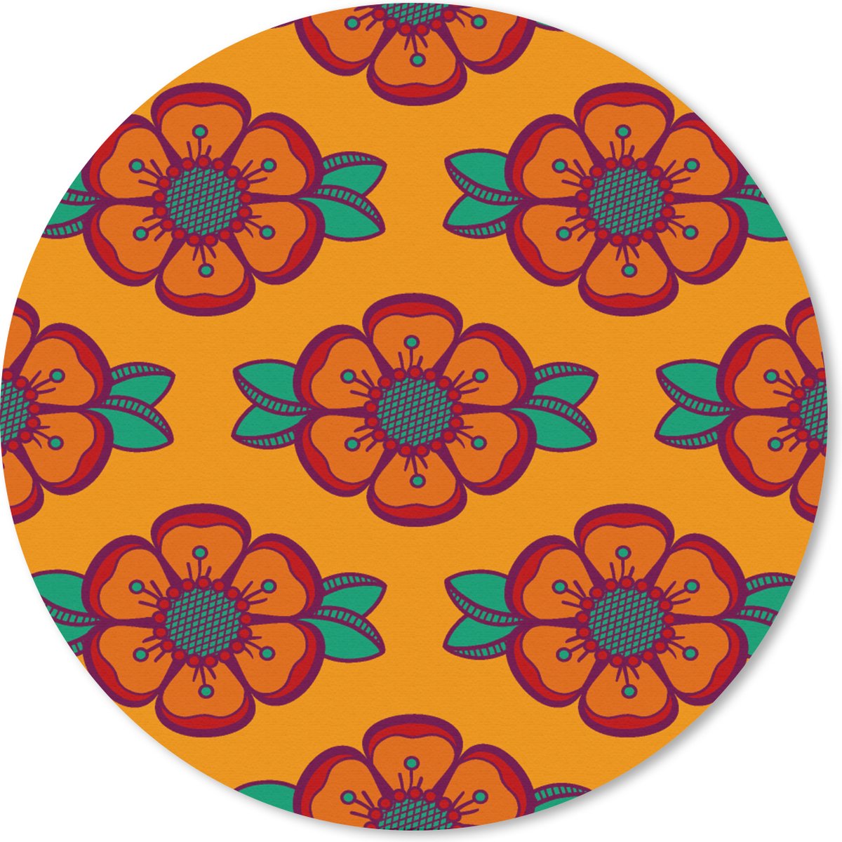 Muismat rond 40x40 cm - Mousepad Design - Retro - Rozen - Oranje - Ronde muismatten
