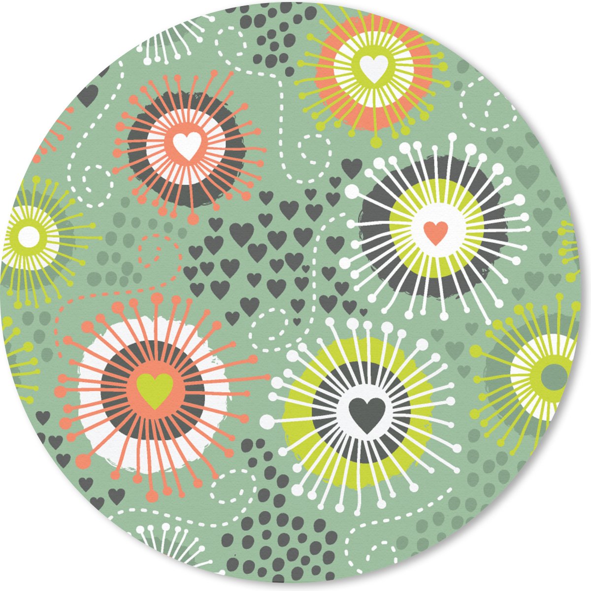 Muismat rond 20x20 cm - Mousepad Bloem - Design - Hartjes - Ronde muismatten