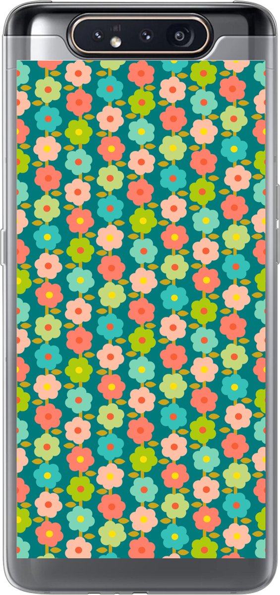 Telefoonhoesje Geschikt voor Samsung Galaxy A80 hoesje - Patroon - Bloemen - Retro - Jaren 70 - Siliconen Telefoonhoesje Telefoonhoesje