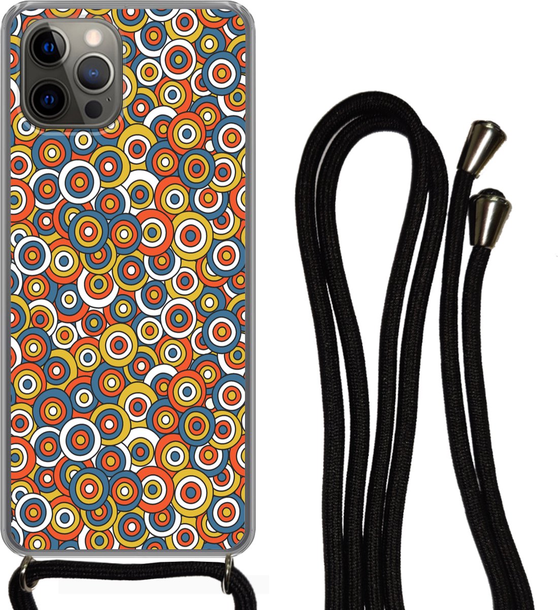 Telefoonhoesje Geschikt voor iPhone 13 Pro Max - Patroon - Retro - Cirkel - Siliconen - Crossbody - Backcover met Koord - Telefoonhoesje met koord - Hoesje met touw Telefoonhoesje