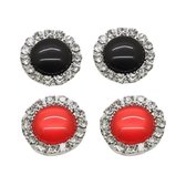 2 Paar Clip Oorbellen-Rood-Zwart-1.5 cm- Kunststof- Geen gaatje- Charme Bijoux