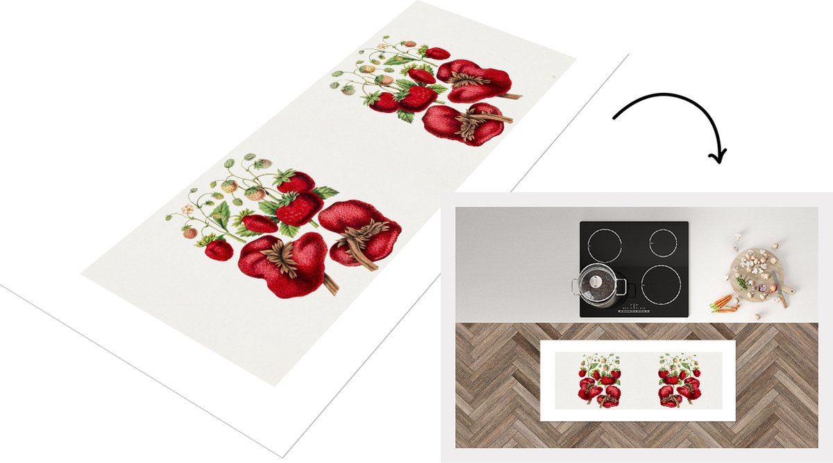 KitchenYeah Keukenloper - Loper keuken - Fruit - Aardbeien - Eten - 120x50 cm - Keukenloper vinyl Multicolor