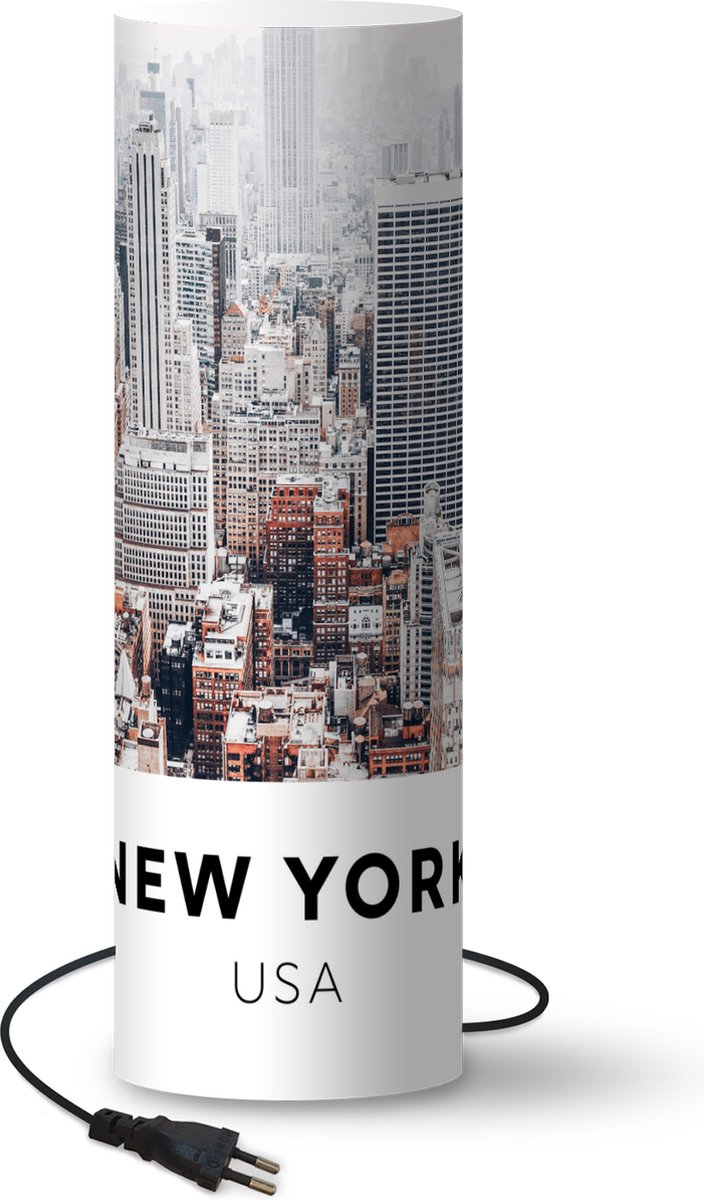 Lamp - Nachtlampje - Tafellamp slaapkamer - New York - Amerika - Lucht - 60 cm hoog - Ø19.1 cm - Inclusief LED lamp