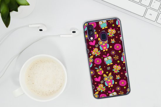 Telefoonhoesje Geschikt voor Samsung Galaxy A40 hoesje - Meisjes - Uil - Chocolade - Patronen - Girl - Kind - Kinderen - Siliconen Telefoonhoesje Telefoonhoesje