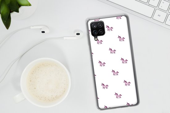 Coque Samsung Galaxy A12 - Fille - Unicorn - Rose - Motifs - Fille - Enfant - Enfants - Coque de téléphone en Siliconen
