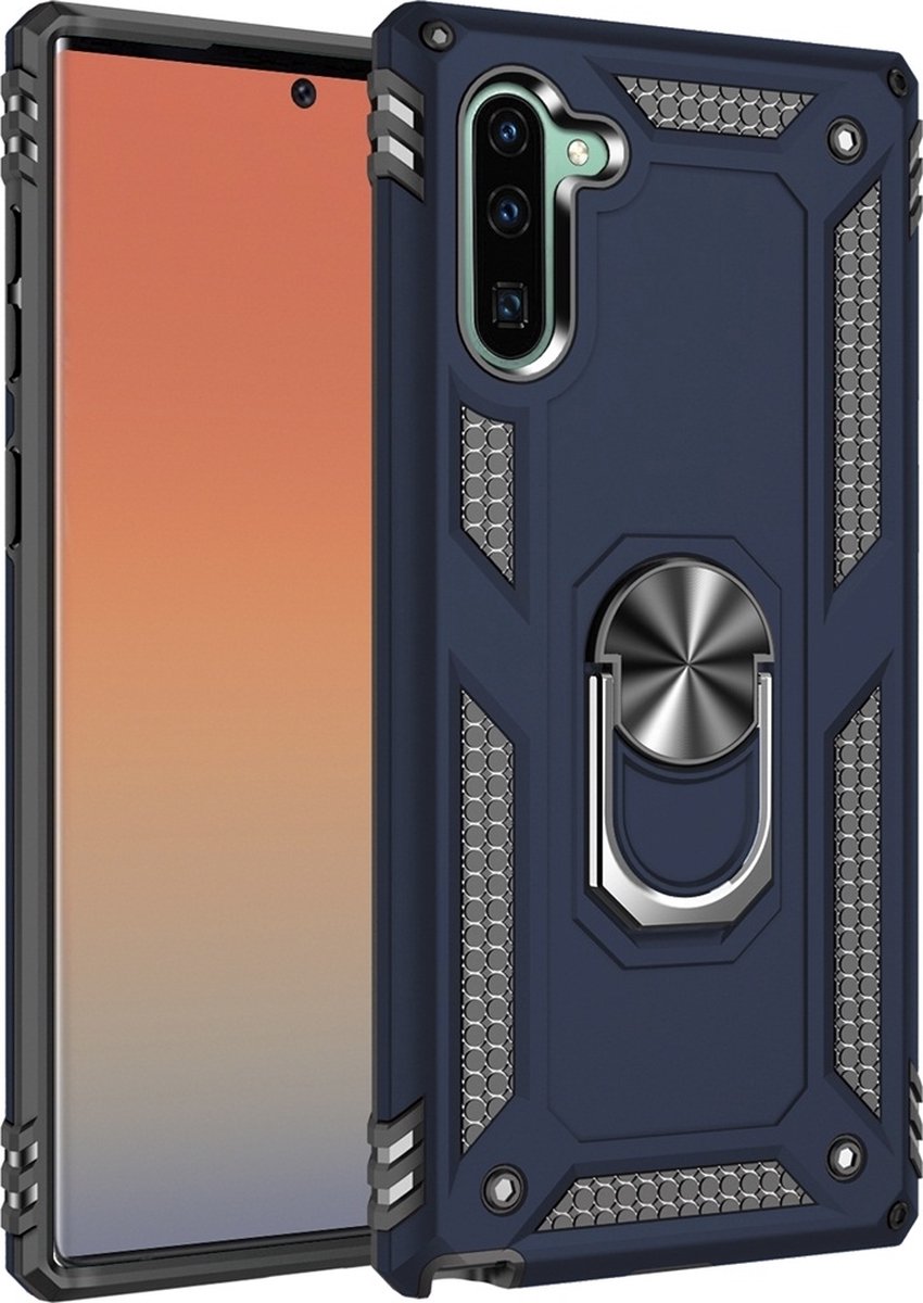 Mobigear Hoesje geschikt voor Samsung Galaxy Note 10 Telefoonhoesje Hardcase | Mobigear Armor Ring Backcover Shockproof met Ringhouder | Schokbestendig Galaxy Note 10 Telefoonhoesje | Anti Shock Proof - Blauw