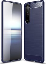 Mobigear Hoesje geschikt voor Sony Xperia 1 III Telefoonhoesje Flexibel TPU | Mobigear Brushed Slim Backcover | Xperia 1 III Case | Back Cover - Blauw