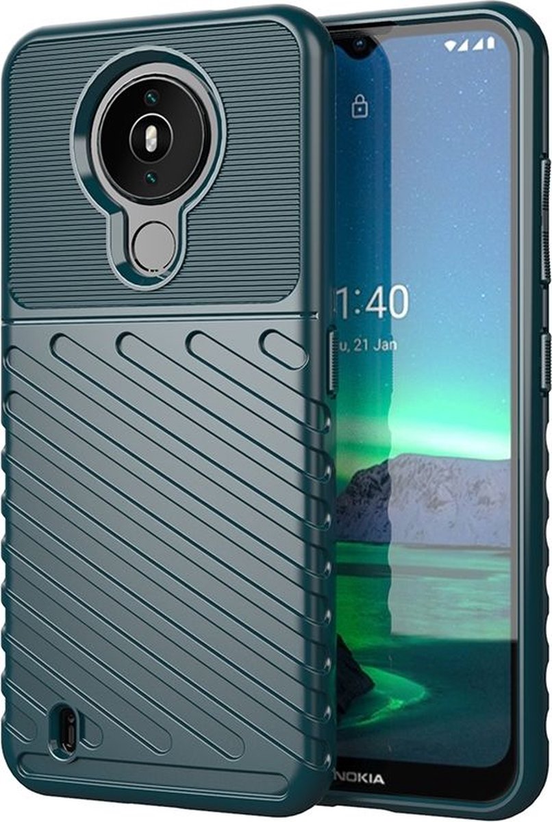 Mobigear Hoesje geschikt voor Nokia 1.4 Telefoonhoesje Flexibel TPU | Mobigear Groove Backcover | 1.4 Case | Back Cover - Groen