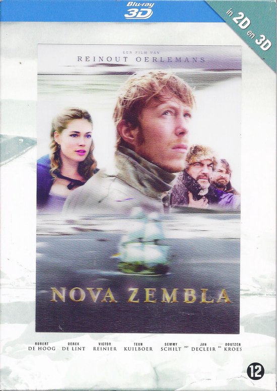 Filmcover van Nova Zembla met de acteurs, een zeilboot en de titel.