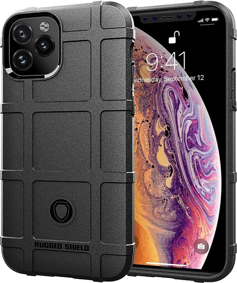 Mobigear Hoesje geschikt voor Apple iPhone 12 Telefoonhoesje Flexibel TPU | Mobigear Rugged Shield Backcover Shockproof | Schokbestendig iPhone 12 Telefoonhoesje | Anti Shock Proof - Zwart