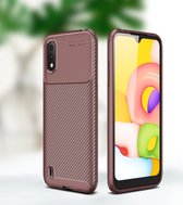 Mobigear Hoesje geschikt voor Samsung Galaxy A01 Telefoonhoesje Flexibel TPU | Mobigear Racing Backcover | Galaxy A01 Case | Back Cover - Bruin