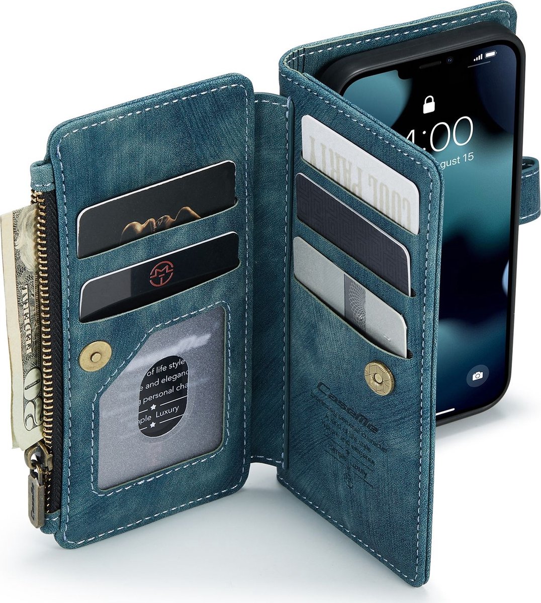 CaseMe voor iPhone SE & 5s & 5 multifunctionele lederen Billfold met afneembare magnetische PC beschermende hoes & 13 Card Slots & 1 foto Frames & 1 rits portemonnee & 2 magnetische slotjes & Holder(Brown)