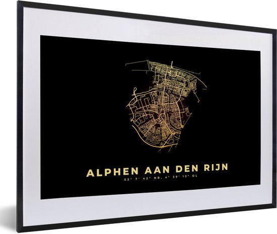 Fotolijst incl. Poster - Plattegrond - Kaart - Stadskaart - Alphen aan den Rijn - 60x40 cm - Posterlijst