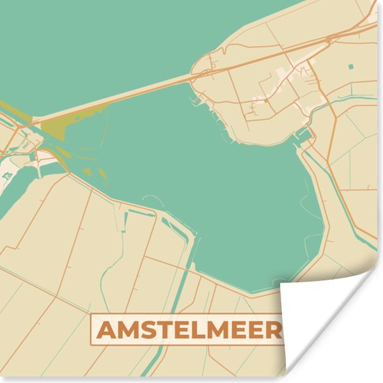 Poster Kaart - Vintage - Amstelmeer - Stadskaart - Plattegrond - 75x75 cm