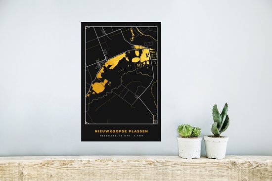 Affiche Carte - Carte - Plan de Ville - Nieuwkoopse Plassen - Or - 20x30 cm