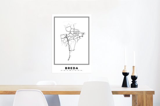 Affiche Nederland -Bas – Breda – Plan de Ville – Carte – Zwart Wit – Carte - 60x90 cm