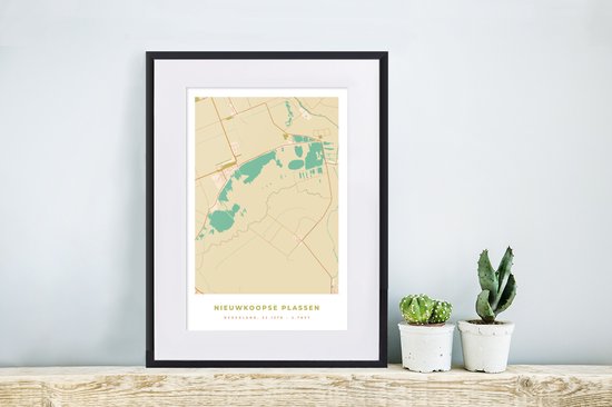 Fotolijst incl. Poster - Stadskaart - Vintage - Nieuwkoopse Plassen - Plattegrond - Kaart - 30x40 cm - Posterlijst