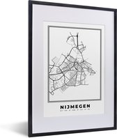 Fotolijst incl. Poster Zwart Wit- Nederland – Nijmegen – Stadskaart – Kaart – Zwart Wit – Plattegrond - 30x40 cm - Posterlijst